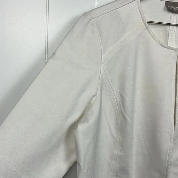 Chico”s Womens Open Front Jacket 2 (L) Cream Tan Black Color Block Ponte Elegant - Picture 4 of 11